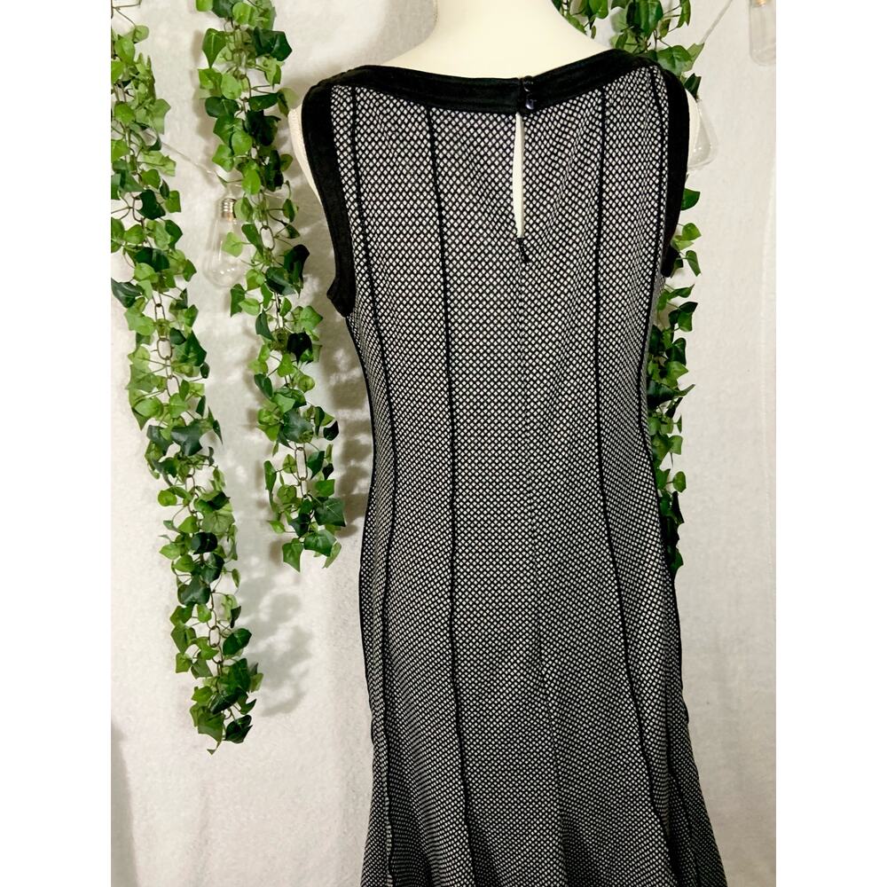 Vintage 90's Sandra Darren Black White Knit Fit & Flare Sleeveless Midi Dress 10 - Picture 3 of 12
